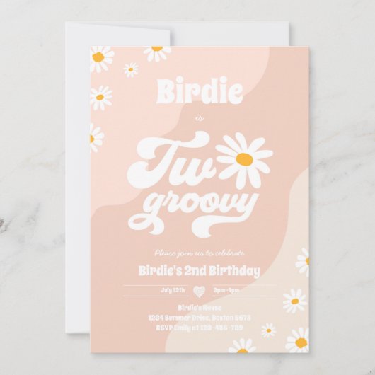 Twee Groovy 2de verjaardag Boho Retro Daisy Kaart (Voorkant)