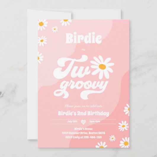 Twee Groovy 2de verjaardag Boho Retro Daisy Kaart (Voorkant)