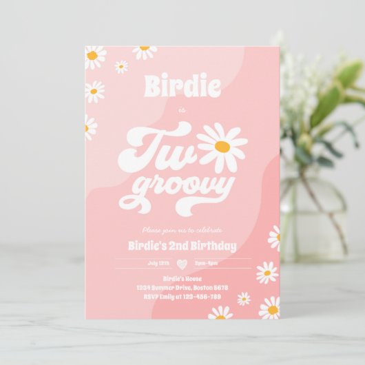 Twee Groovy 2de verjaardag Boho Retro Daisy Kaart (Staand voorkant)