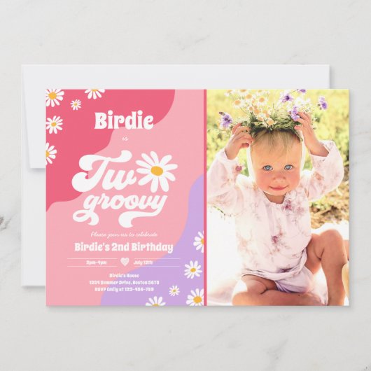 Twee Groovy 2de verjaardag Boho Retro Daisy Kaart (Voorkant)