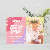 Twee Groovy 2de verjaardag Boho Retro Daisy Kaart (Staand voorkant)