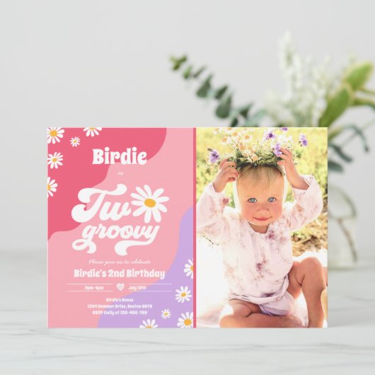 Twee Groovy 2de verjaardag Boho Retro Daisy Kaart (Staand voorkant)