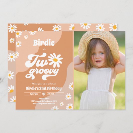 Twee Groovy 2de verjaardag Boho Retro Daisy Kaart (Voorkant / Achterkant)