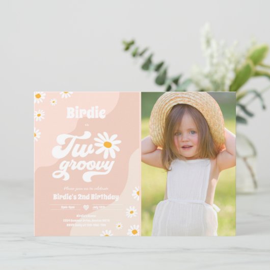 Twee Groovy 2de verjaardag Boho Retro Daisy Kaart (Staand voorkant)