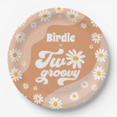 Twee Groovy 2de verjaardag Boho Retro Daisy Papieren Bordje (Voorkant)