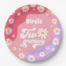 Twee Groovy 2de verjaardag Boho Retro Daisy Papieren Bordje
