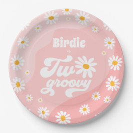 Twee Groovy 2de verjaardag Boho Retro Daisy Papieren Bordje