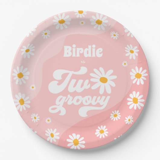 Twee Groovy 2de verjaardag Boho Retro Daisy Papieren Bordje (Voorkant)