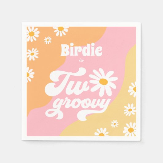 Twee Groovy 2de verjaardag Boho Retro Daisy Servet (Voorkant)