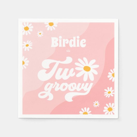 Twee Groovy 2de verjaardag Boho Retro Daisy Servet (Voorkant)
