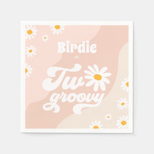 Twee Groovy 2de verjaardag Boho Retro Daisy Servet (Voorkant)