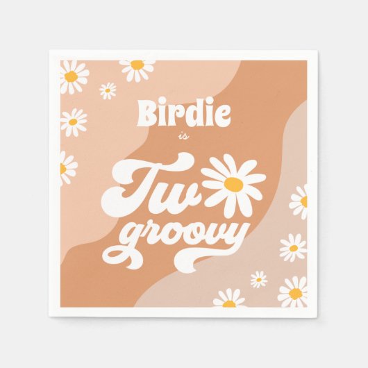 Twee Groovy 2de verjaardag Boho Retro Daisy Servet (Voorkant)