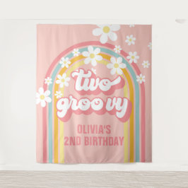Twee Groovy 2de Verjaardag Rainbow Retro Wandkleed