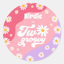Twee Groovy 2de verjaardag van de Retro Daisy Favo Ronde Sticker