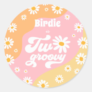 Twee Groovy 2de verjaardag van de Retro Daisy Favo Ronde Sticker
