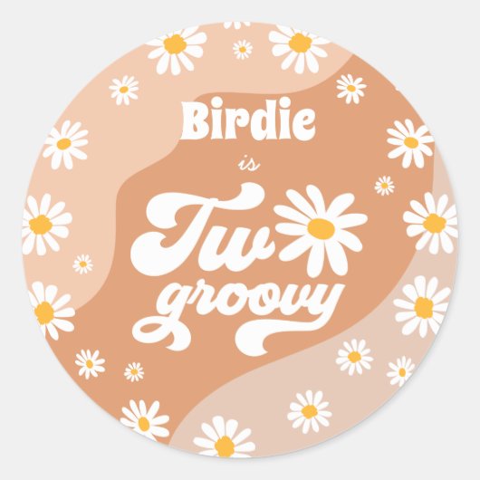 Twee Groovy 2de verjaardag van de Retro Daisy Favo Ronde Sticker (Voorkant)