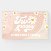 Twee Groovy 2de verjaardag van de Retro Daisy Welk Spandoek (Horizontaal)