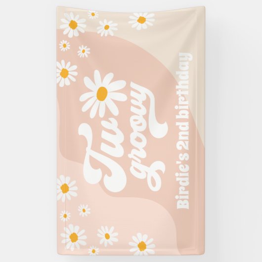 Twee Groovy 2de verjaardag van de Retro Daisy Welk Spandoek (Verticaal)