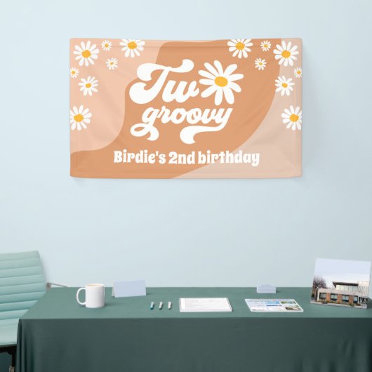 Twee Groovy 2de verjaardag van de Retro Daisy Welk Spandoek (Beurs)