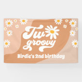 Twee Groovy 2de verjaardag van de Retro Daisy Welk Spandoek (Horizontaal)