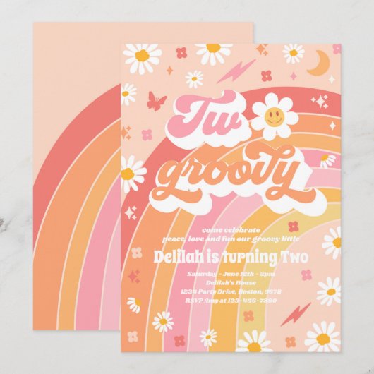 Twee Groovy 2de verjaardag van de Vredesfeest Rain Kaart (Voorkant / Achterkant)