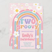 Twee groovy 2e Retro verjaardagsfeestje uitnodigin Kaart (Voorkant / Achterkant)