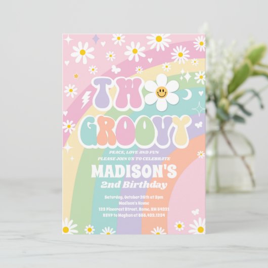 Twee Groovy 2e Verjaardag Regenboog Vrede Liefde P Kaart (Staand voorkant)