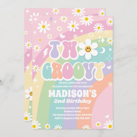 Twee Groovy 2e Verjaardag Regenboog Vrede Liefde P Kaart (Voorkant / Achterkant)