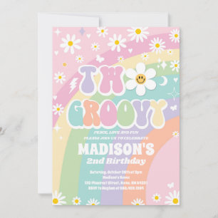 Twee Groovy 2e Verjaardag Regenboog Vrede Liefde P Kaart