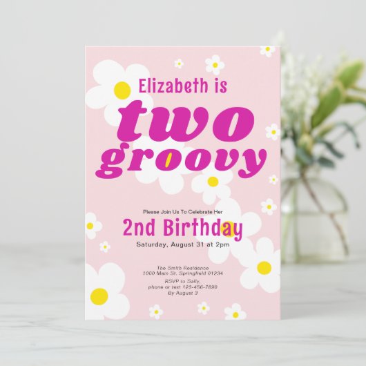 Twee Groovy 2e Verjaardag Roze Bloem Power Hippie Kaart (Staand voorkant)