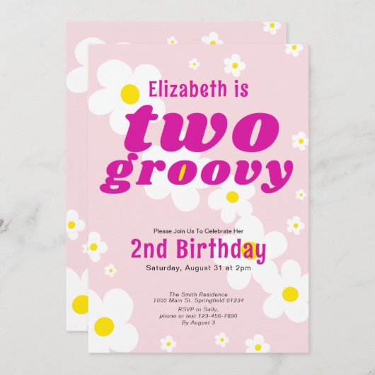 Twee Groovy 2e Verjaardag Roze Bloem Power Hippie Kaart (Voorkant / Achterkant)