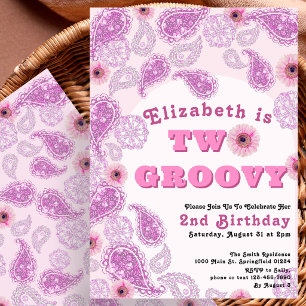 Twee Groovy 2e Verjaardag Roze Paisley en Bloemen Kaart