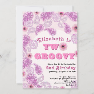Twee Groovy 2e Verjaardag Roze Paisley en bloemen Kaart
