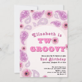 Twee Groovy 2e Verjaardag Roze Paisley Flower Powe Kaart