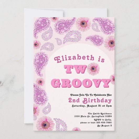 Twee Groovy 2e Verjaardag Roze Paisley Flower Powe Kaart (Voorkant)