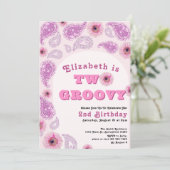 Twee Groovy 2e Verjaardag Roze Paisley Flower Powe Kaart (Staand voorkant)