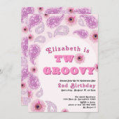 Twee Groovy 2e Verjaardag Roze Paisley Flower Powe Kaart (Voorkant / Achterkant)
