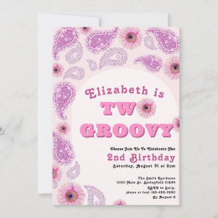 Twee Groovy 2e Verjaardag Roze Paisley Flower Powe Kaart
