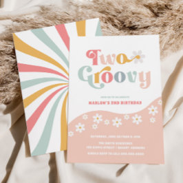 Twee Groovy 2e verjaardag Roze uitnodiging