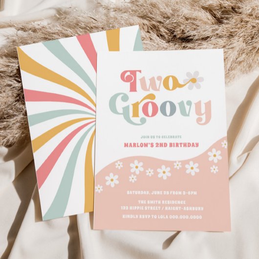 Twee Groovy 2e verjaardag Roze uitnodiging