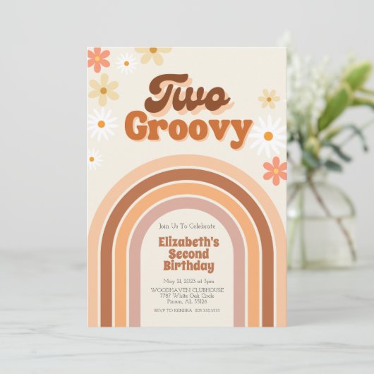 Twee Groovy 2e verjaardag uitnodiging (Staand voorkant)
