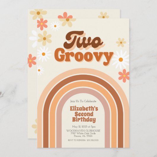 Twee Groovy 2e verjaardag uitnodiging (Voorkant / Achterkant)