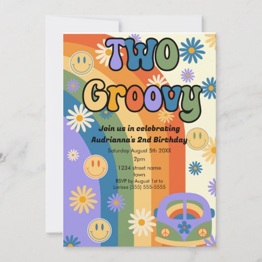 Twee Groovy 2e verjaardag uitnodiging (Voorkant)