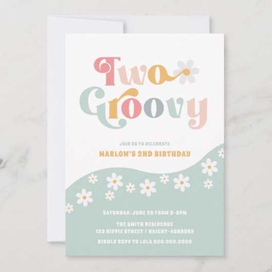 Twee Groovy 2e verjaardag uitnodiging (Voorkant)