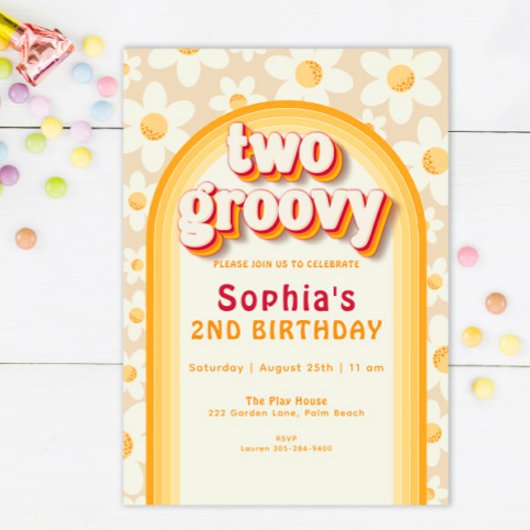 Twee groovy 2e verjaardag uitnodiging | Boho Daisy