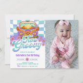 Twee Groovy 2e Verjaardagsfeest Boho Bloemen Foto Kaart (Voorkant)