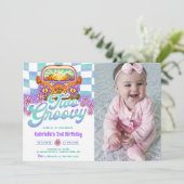 Twee Groovy 2e Verjaardagsfeest Boho Bloemen Foto Kaart (Staand voorkant)