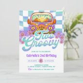 Twee Groovy 2e verjaardagsfeestje Boho Floral Dais Kaart (Staand voorkant)