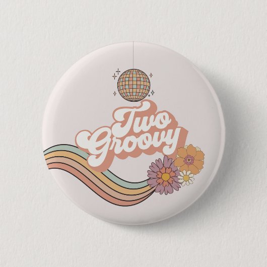 Twee Groovy 2e verjaardagsfeestje Ronde Button 5,7 Cm (Voorkant)