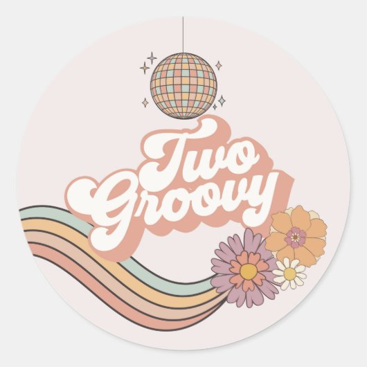Twee Groovy 2e verjaardagsfeestje Ronde Sticker (Voorkant)